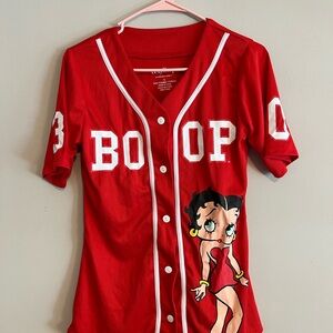 Betty Boop Red Baseball Jersey with Cartoon Design